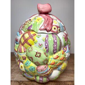 Hand-Painted Ceramic Easter Egg Cookie Jar With Lid